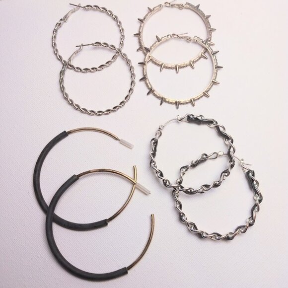 Lot of 4 Hoop Earrings Pierced Mixed Metal Spikes Goth Punk Edgy Halloween Emo - Picture 1 of 7